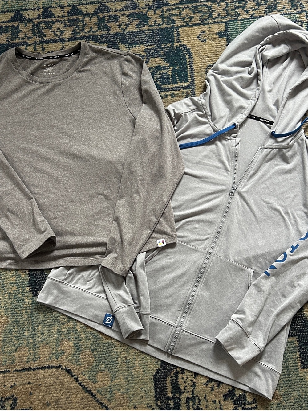 Peloton DreamBlend 2 Piece Bundle: Zip up Hoodie 1X + Long Sleeve XXL Gray
